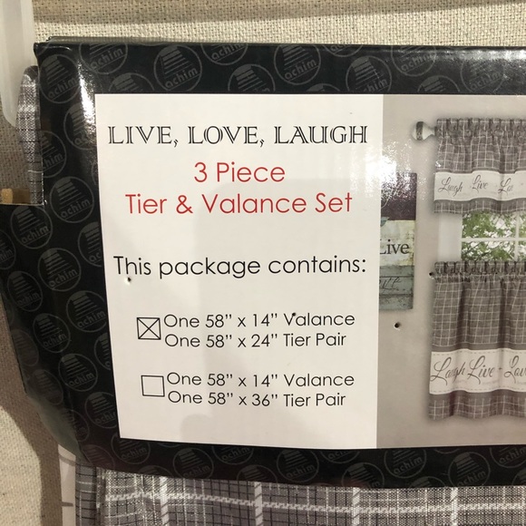Kitchen gray curtains live love laugh 3 piece set - Picture 4 of 4